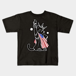 American Flag Liberty Statue Cat by Tobe Fonseca Kids T-Shirt